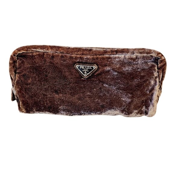 Prada Brown Velvet Travel Cosmetics Case Pouch Bag Italy 11 X 5‎ - Picture 1 of 14